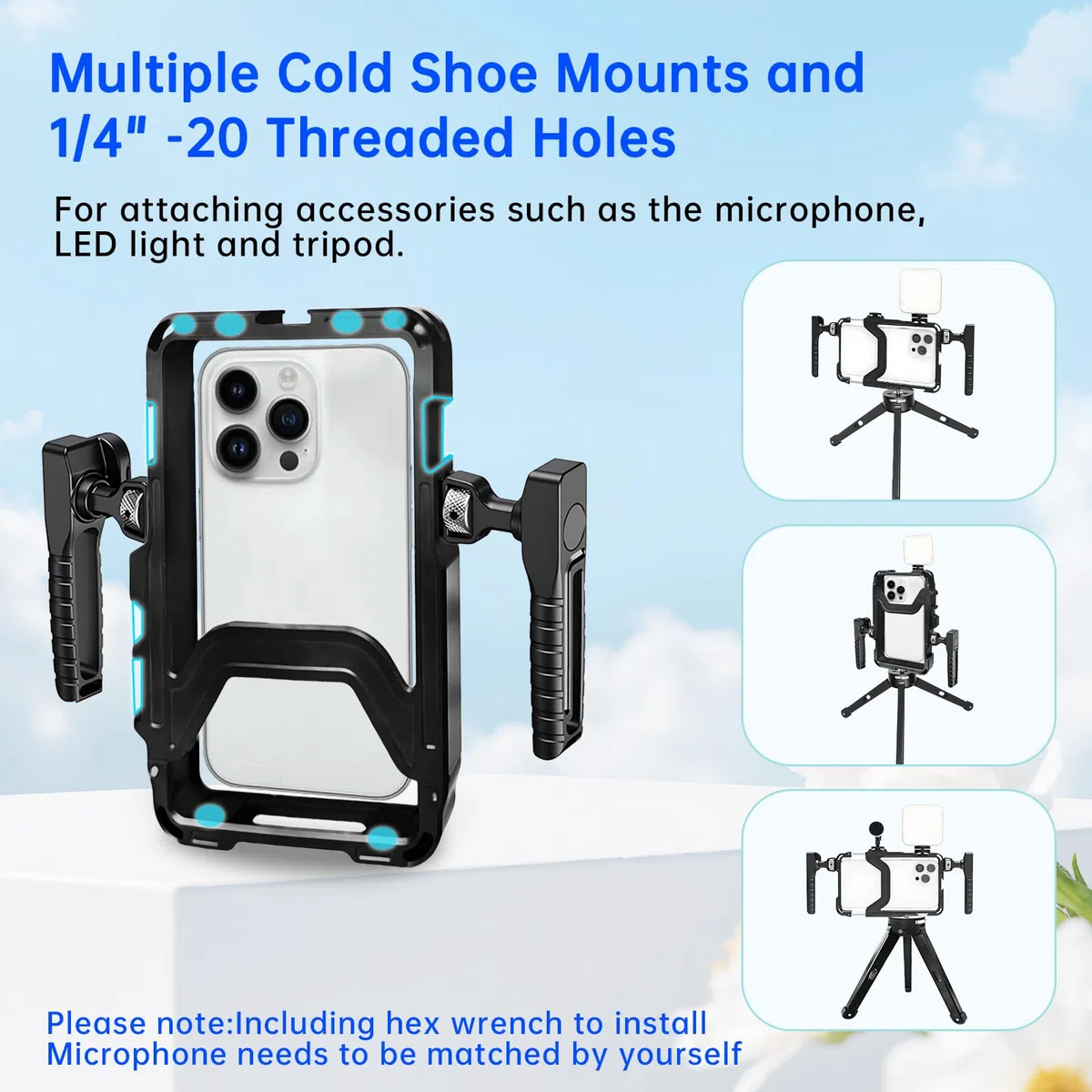 Phone Video Stabilizer Rig Kit:Phone Cage Rig for Video Recording with Handles LED Light Tripod - For Videomaker Videographer - for iPhone for Samsung for Pixel and Other Android Phones