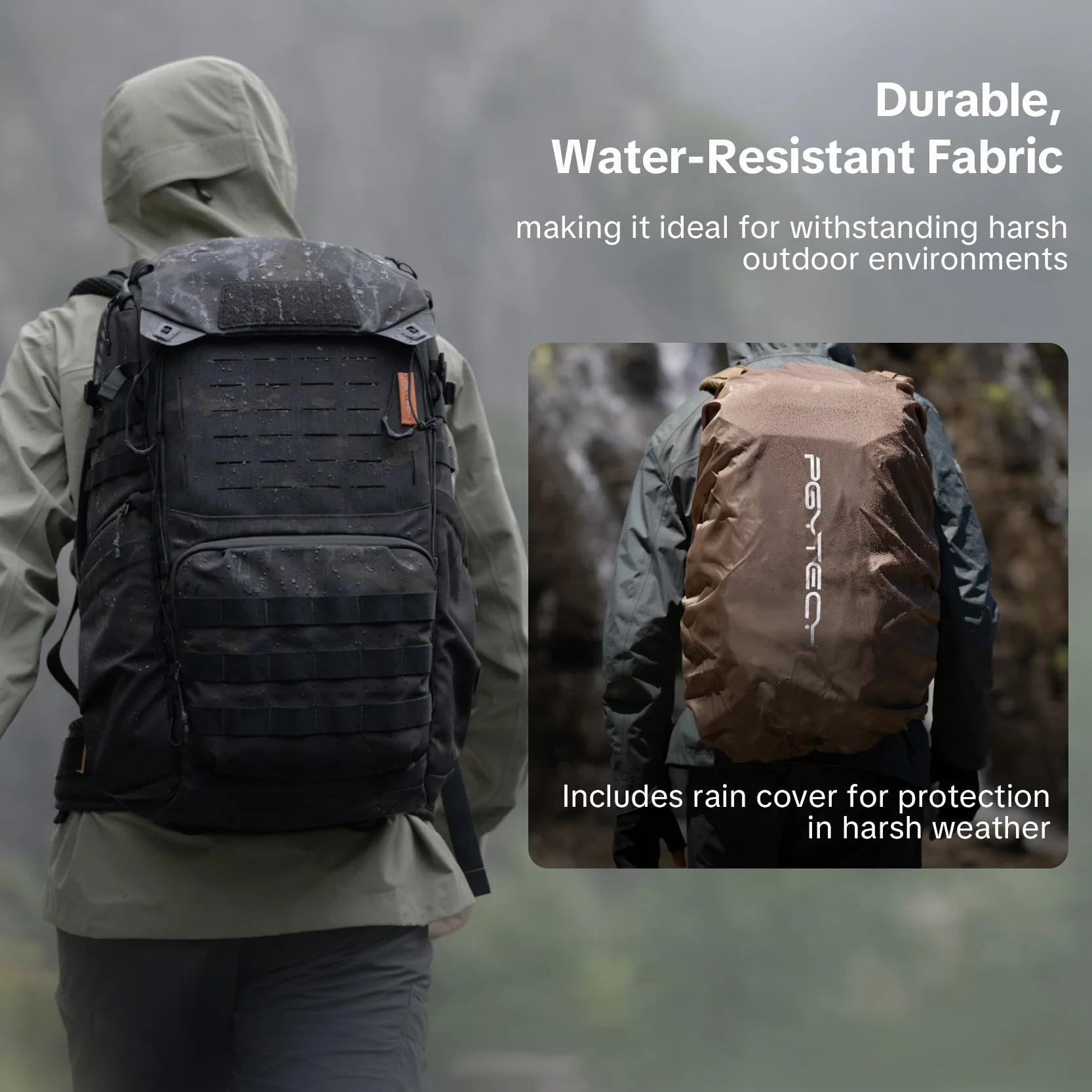 PGYTECH OneMo TAC Kamerarucksack 35L Wasserdicht Taktisch Fotorucksack Kompatibel mit DSLR/SLR/Spiegelreflex Kameras, mit 15,6 zoll Laptop-Fach, Regenhülle, Stativhalter, Schwarz Camouflage