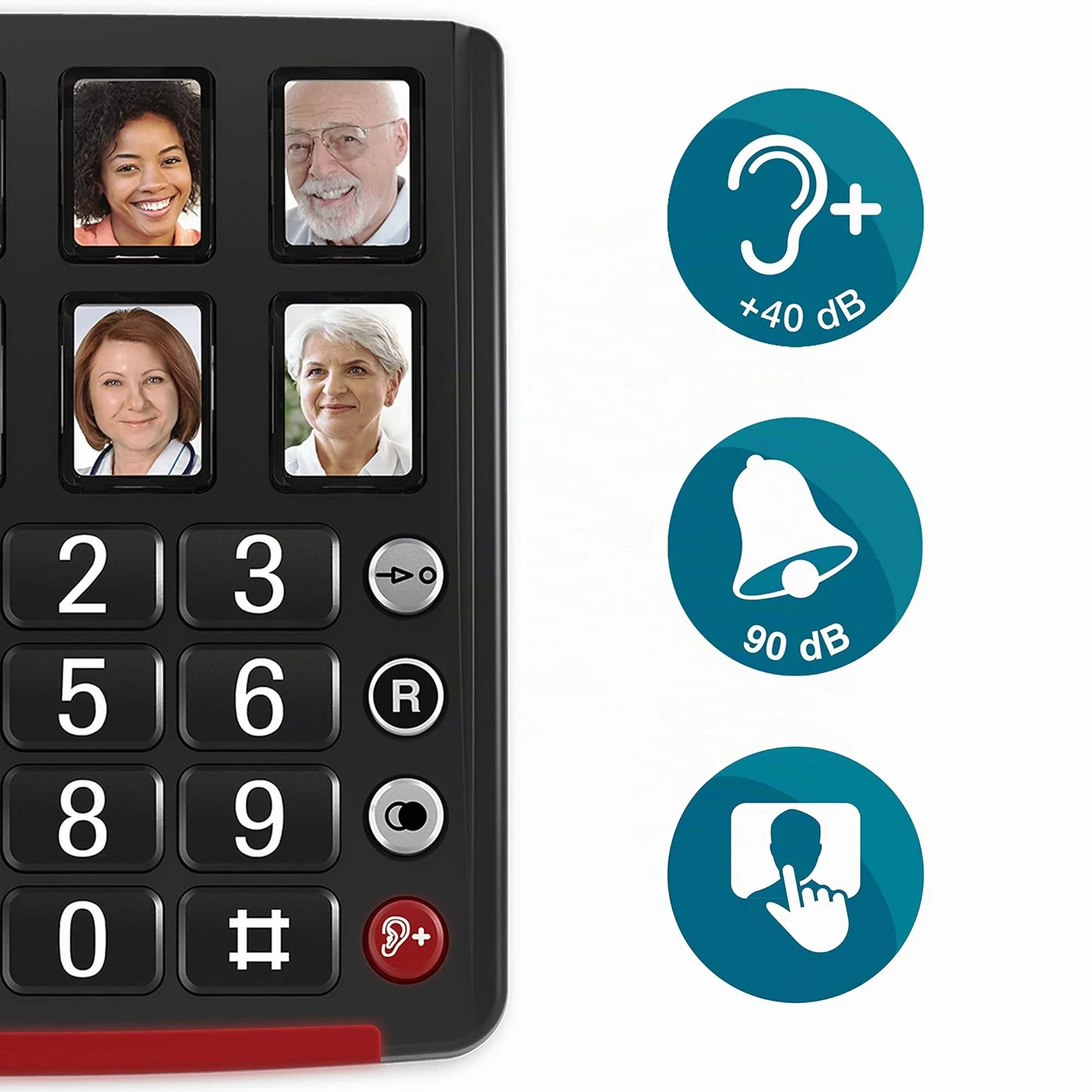Amplicomms BigTel 40 Plus, schnurgebundenes Großtasten-Telefon, sechs Foto-Direktwahltasten, Audio-Boost +40dB, extra Laute Klingeltöne, Hörgerätekompatibel