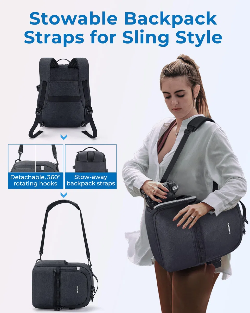 BAGSMART Kamerarucksack,DSLR SLR Klein Kameratasche für Fotografen Kompatibel,Schultergurt 2-in-1 Reiserucksack Passend für 12.9" iPad,für Sony,Canon,Nikon