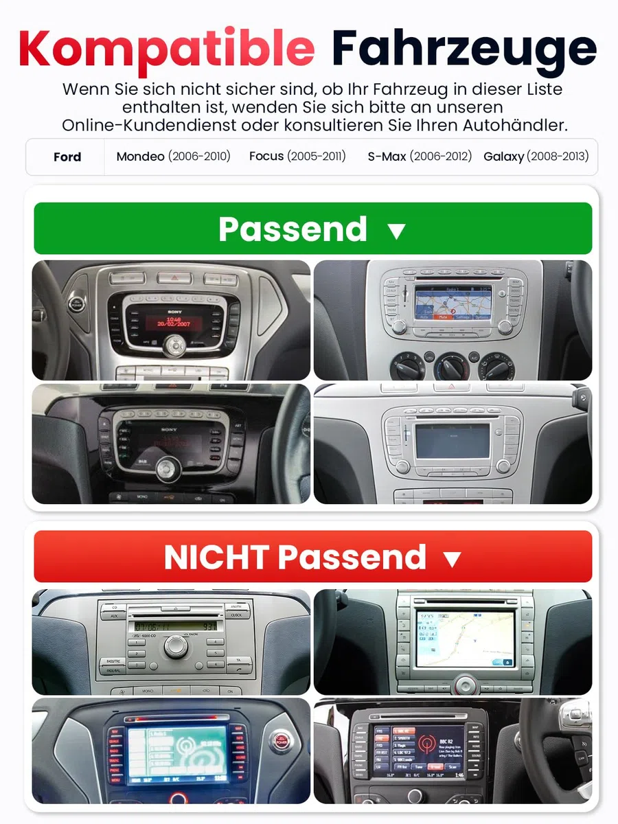 Doppel DIN Autoradio mit Bildschirm für Ford Mondeo Focus S-Max Galaxy, Wireless CarPlay & Android Auto, 7" Auto Radio Touch Display, 4GB+64GB, Bluetooth 5GHz WiFi DAB+ FM AUX GPS