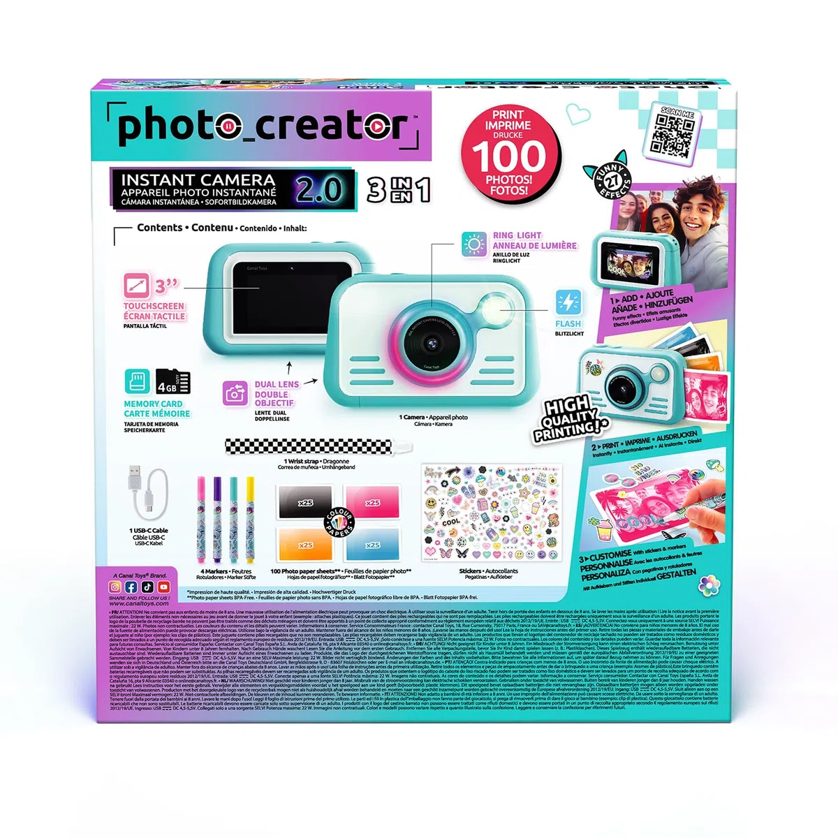 Canal Toys - Photo Creator - Sofortbildkamera in Blau für Kinder ab 8 Jahren - Geschenkidee, um Erinnerungen mit Freunden zu schaffen - Viel Spaß mit 4 Filtern und 22 Rahmen - Kinderkamera - CLK 046