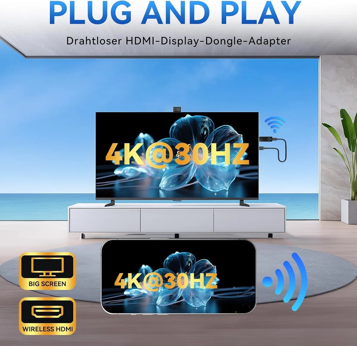 2026 Miracast HDMI Dongle Adapte 5G- 4K Wireless WI-FI Display Dongle für TV, Airplay Adapte Screen Mirror Video Audio from Smartphone Android IOS Pad Miracast DLNA Google Casting Monitor