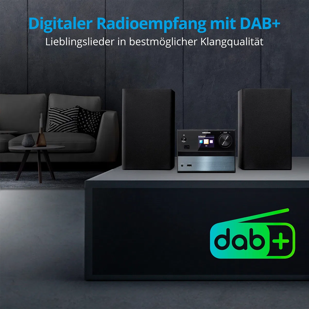 MEDION P64014 Micro Audio System Kompaktanlage (DAB+, CD-Player, PLL UKW Radio, Bluetooth, USB Anschluss, AUX) Titan