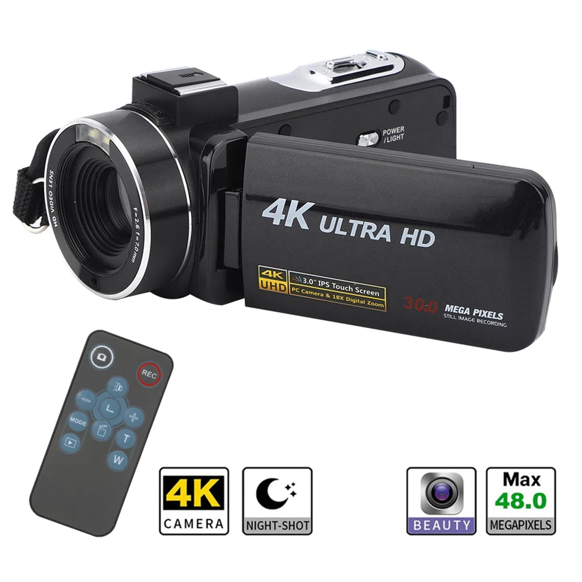 Video, Digital, 17 X 14 X 10, 4K, Verwacklungsfrei, Hochauflösendes Digitales Video, 18-facher Zoom, 3-Zoll-IPS-Touchscreen-Kameras Fotovideos