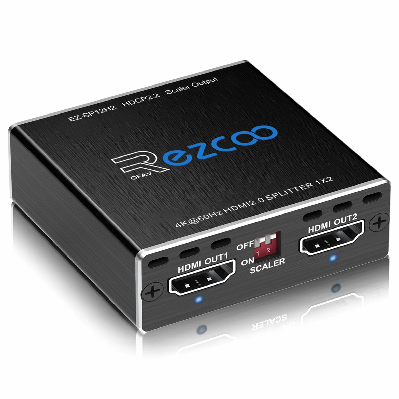 4K 60Hz HDMI Splitter 1x2 1080P 120Hz HDCP2.2 HDR 18Gbps UHD Dolby Vision Atmos EDID Scaler 4K 1080P Dual Monitors HDMI 2.0 Splitter 1 in2 Out for PS5, SkyQ, Xbox, Fire Stick