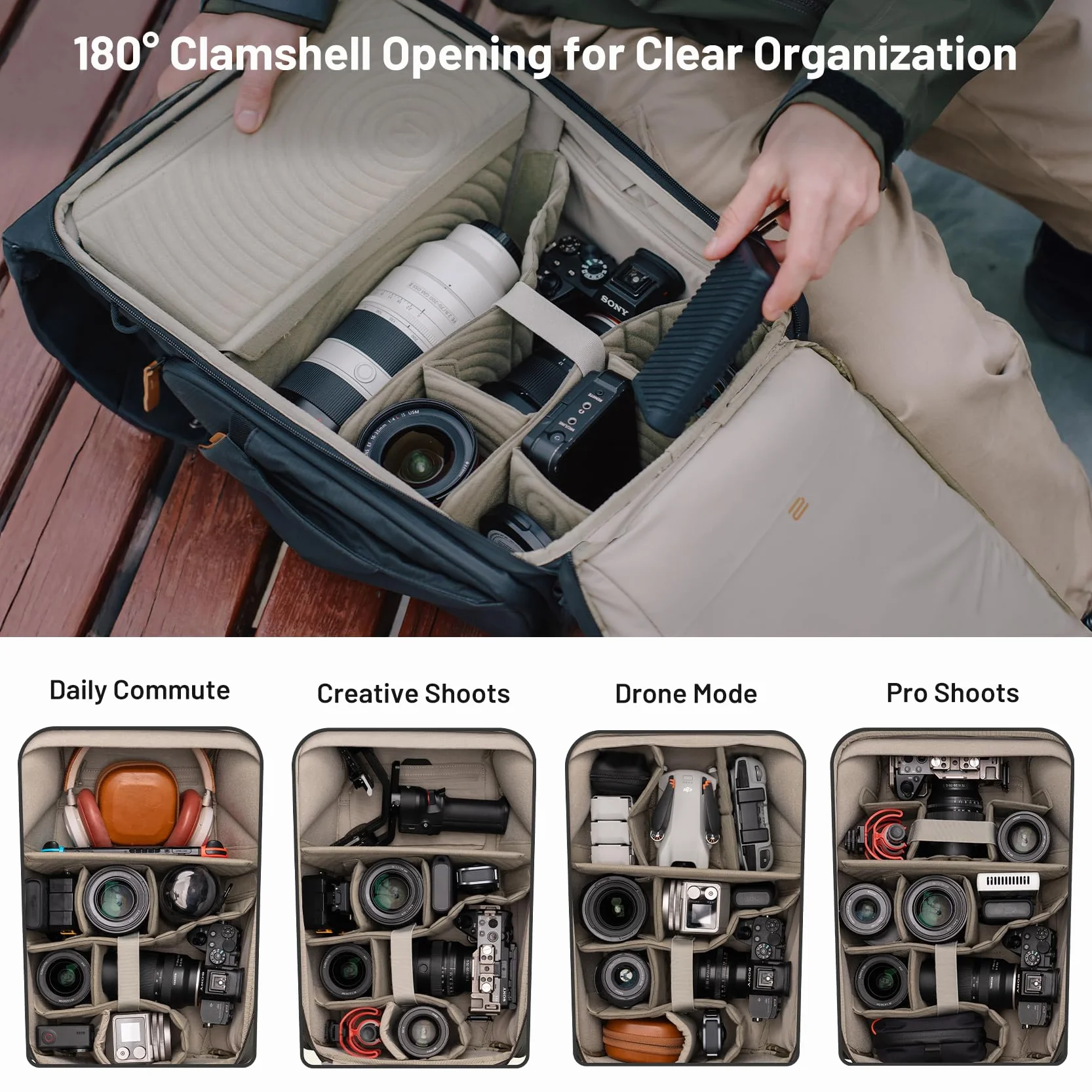 PGYTECH OneGo 2 Kamerarucksack 20L mit Laptop/iPad-Fach Wasserdichter Kamerarucksack für urbane & Reisefotografie – kompatibel mit Sony/Canon/Nikon/DSLR/SLR spiegellosen Kameras, Matt Schwarz