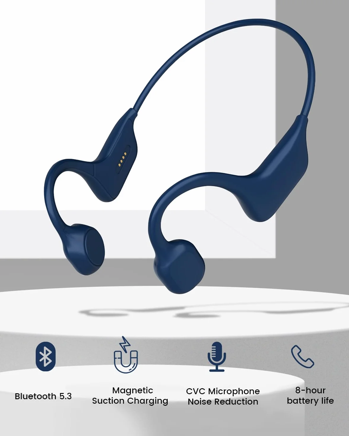 SANOTO Knochenschall Kopfhörer, Open Ear Kopfhörer Bluetooth 5.3 Bone Conduction Kopfhörer Kabellos IPX7 wasserdichte Schweißfeste Sportkopfhörer Kopfhorer für Läufer Fahrrad Radfahren Fitness (Blau)