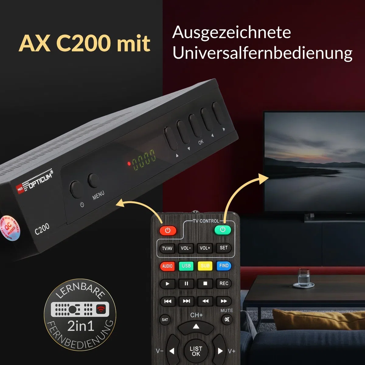 Opticum C200 Full HD DVB-C Kabel Receiver mit PVR Aufnahmefunktion HDMI SCART USB