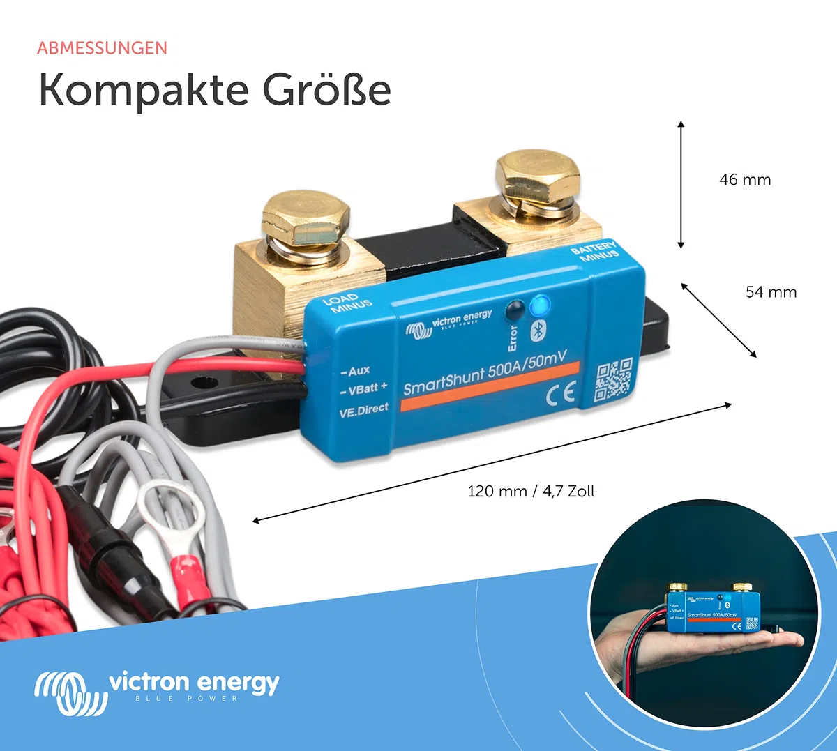 Victron Energy SmartShunt IP65 Batteriewächter (Bluetooth) - Victron Shunt - Batteriemonitor - 6.5V-70V - 500 Amp