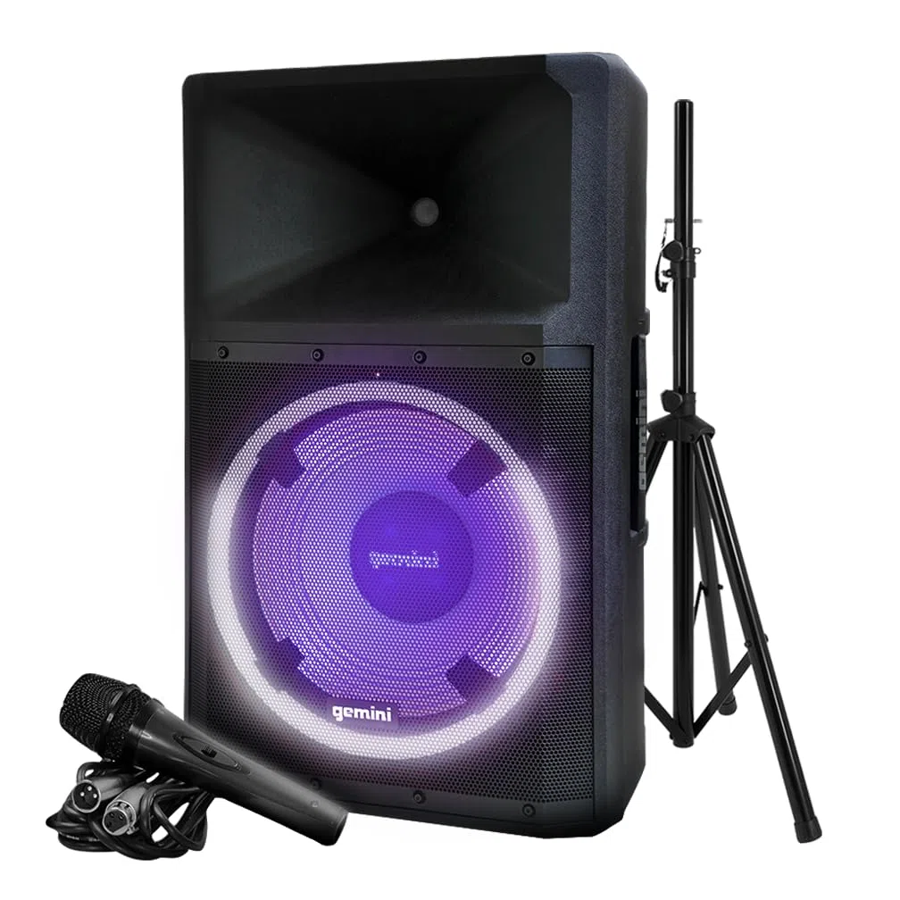 Gemini Sound GSP-L2200PK High Power Bluetooth-Lautsprecher mit Partylichtern, Mikrofon und Lautsprecherstand