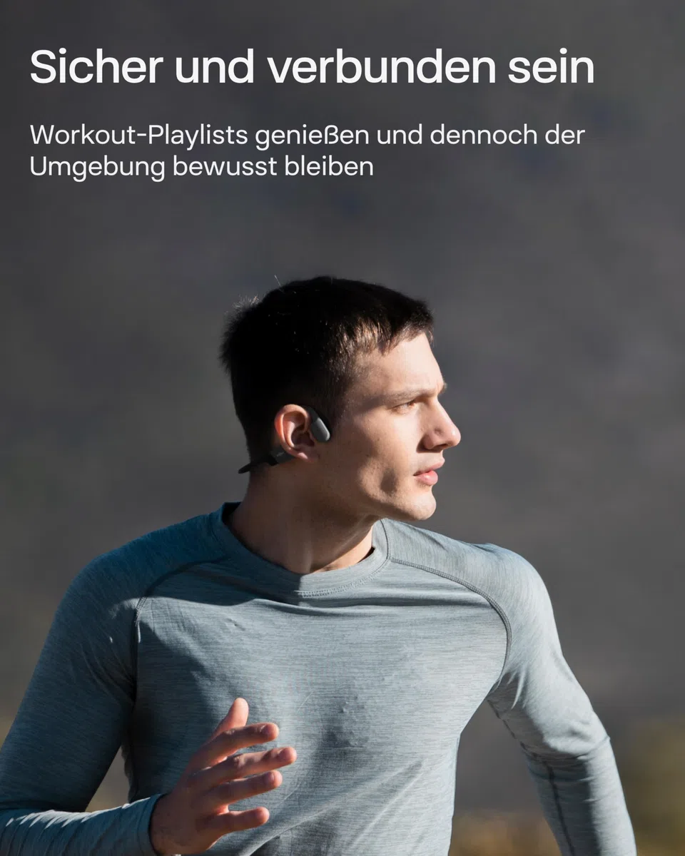 SHOKZ OpenRun Knochenschall Kopfhörer, Open-Ear Sport Bluetooth Kopfhörer mit Noise-Cancelling Mikrofon, IP67 wasserdichte kabellose Ohrhörer zum Laufen, 8 Std Spielzeit, USB-C, mit Sport-Stirnband