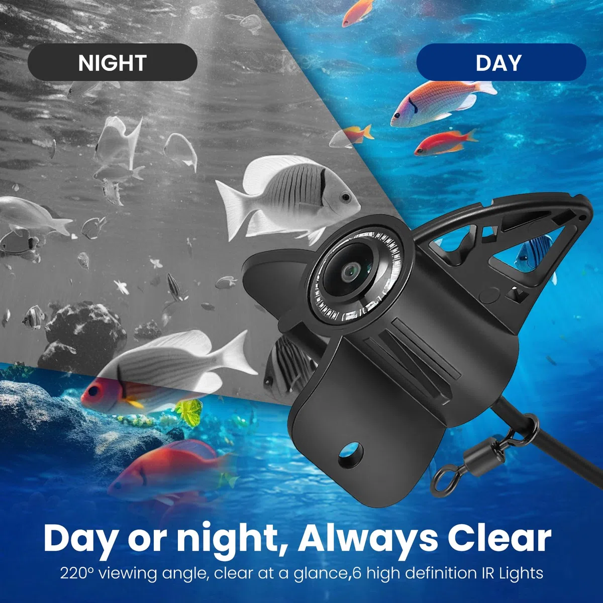 Unterwasserkamera Angeln, Fish Finder Kamera mit 4.3 Zoll IPS Display und 30m Kabel, 220° Weitwinkel-Infrarot-Nachtsicht, IP65 Wasserdicht, Fischfinder für Meeresangeln Fluss Angeln Eisfischen