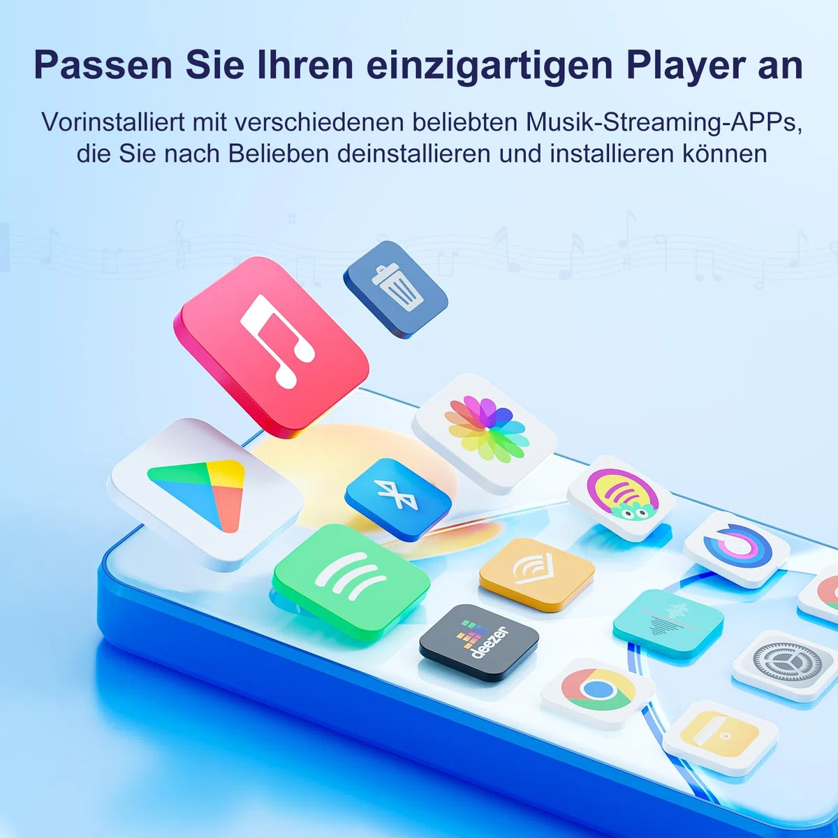 16GB MP3 Player mit Bluetooth und WLAN, Android MP3 & MP4 Player mit 4 Zoll Touchscreen und Lautsprecher, 2000mAh Spotify Music Player mit Spotify Kids, Audible, Amazon Music, Play Store