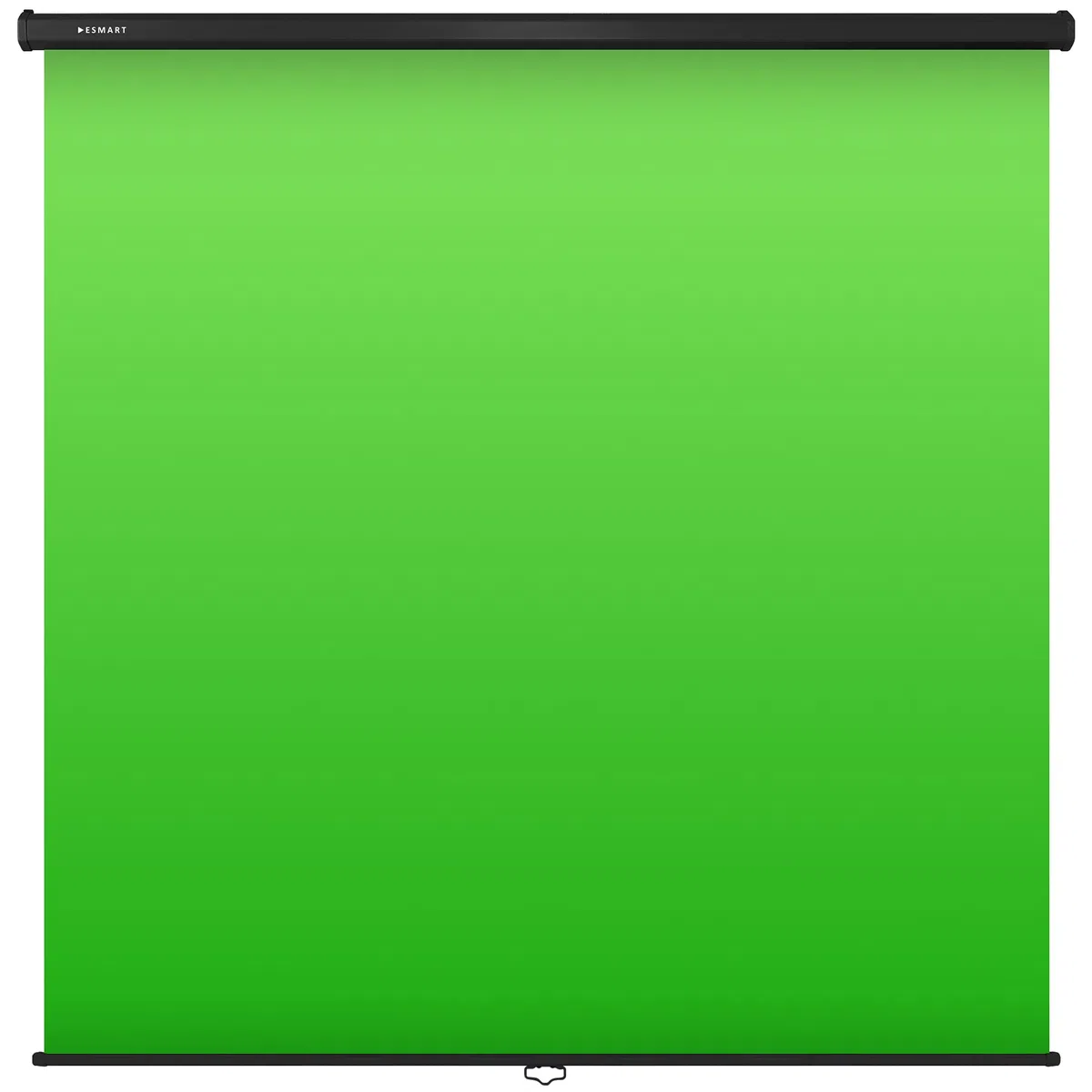 ESMART Rollo Greenscreen (200 x 200 cm 1:1) Tuch: grün | Chroma-Key-Hintergrund, Platz sparendes Rollo-System, Wand- & Deckenmontage, ideal für Fotografie & Virtual Studio
