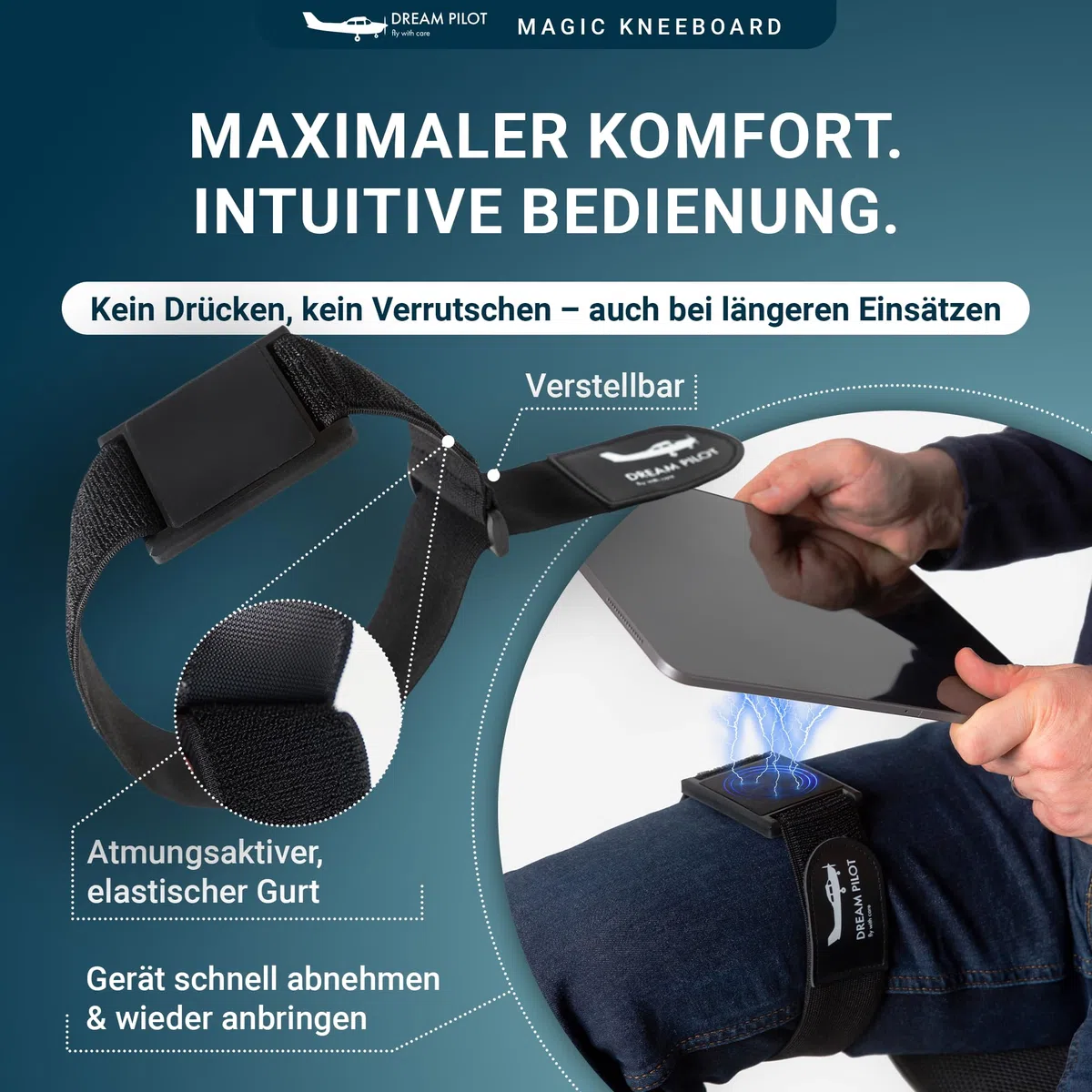 Dream Pilot Universal Piloten Kniebrett für iPhone, iPad, Android Telefone und Tablets