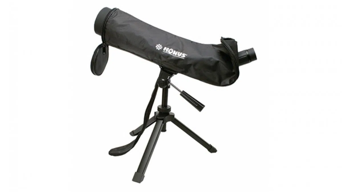 KONUS | KONUSPOT-65 Spektiv für die Jagd und den Schießsport, ideal für die Vogelbeobachtung in der Morgen- und Abenddämmerung, Zoom/Durchmesser 15-45x65, mit Tischstativ und Smartphone-Halterung