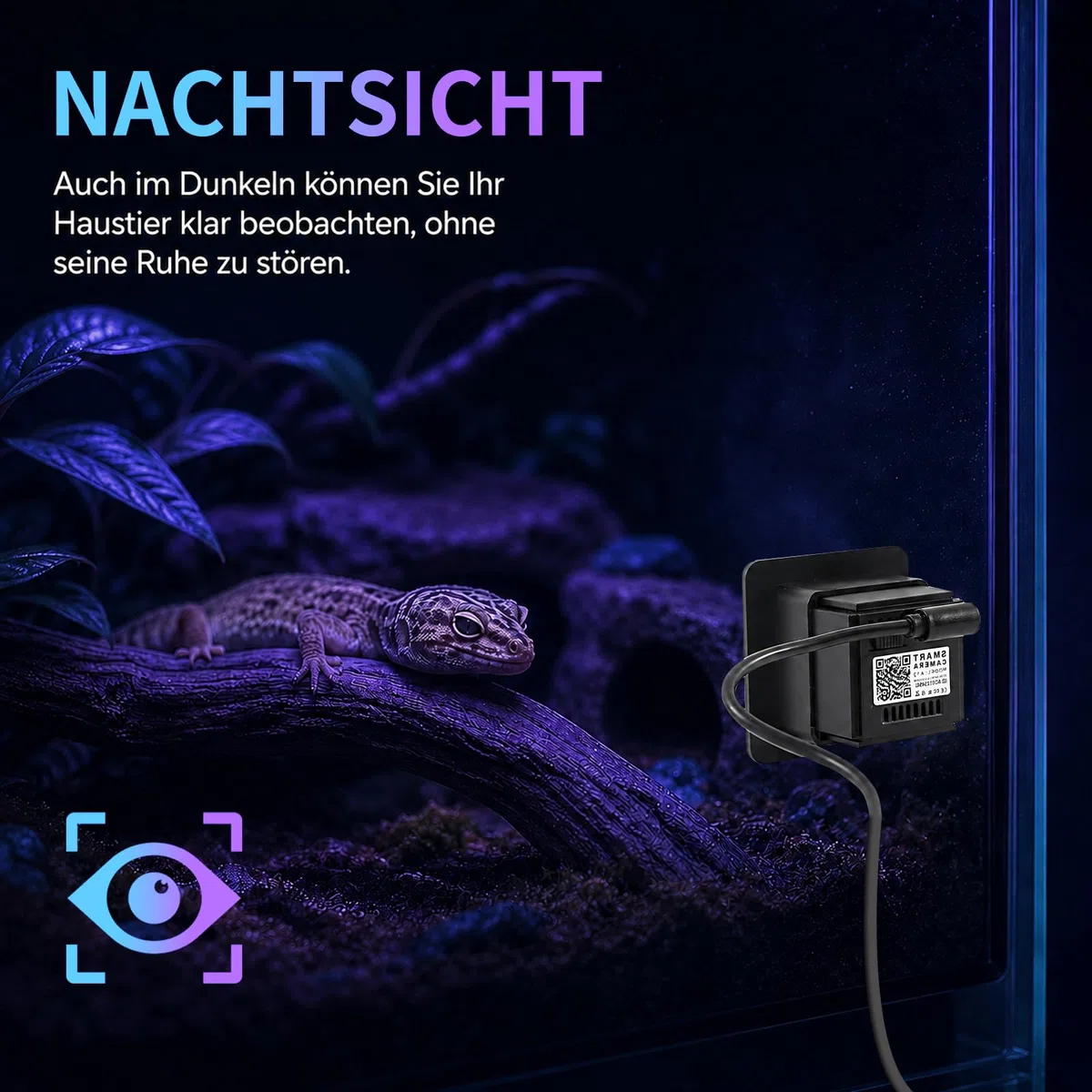 2K-Aquariumkamera mit Blendschutzobjektiv, 140°-Weitwinkel-WLAN-Aquariumkamera, KI-Bewegungserkennung, Zwei-Wege-Audio, Nachtsicht für Reptilien-Terrarium