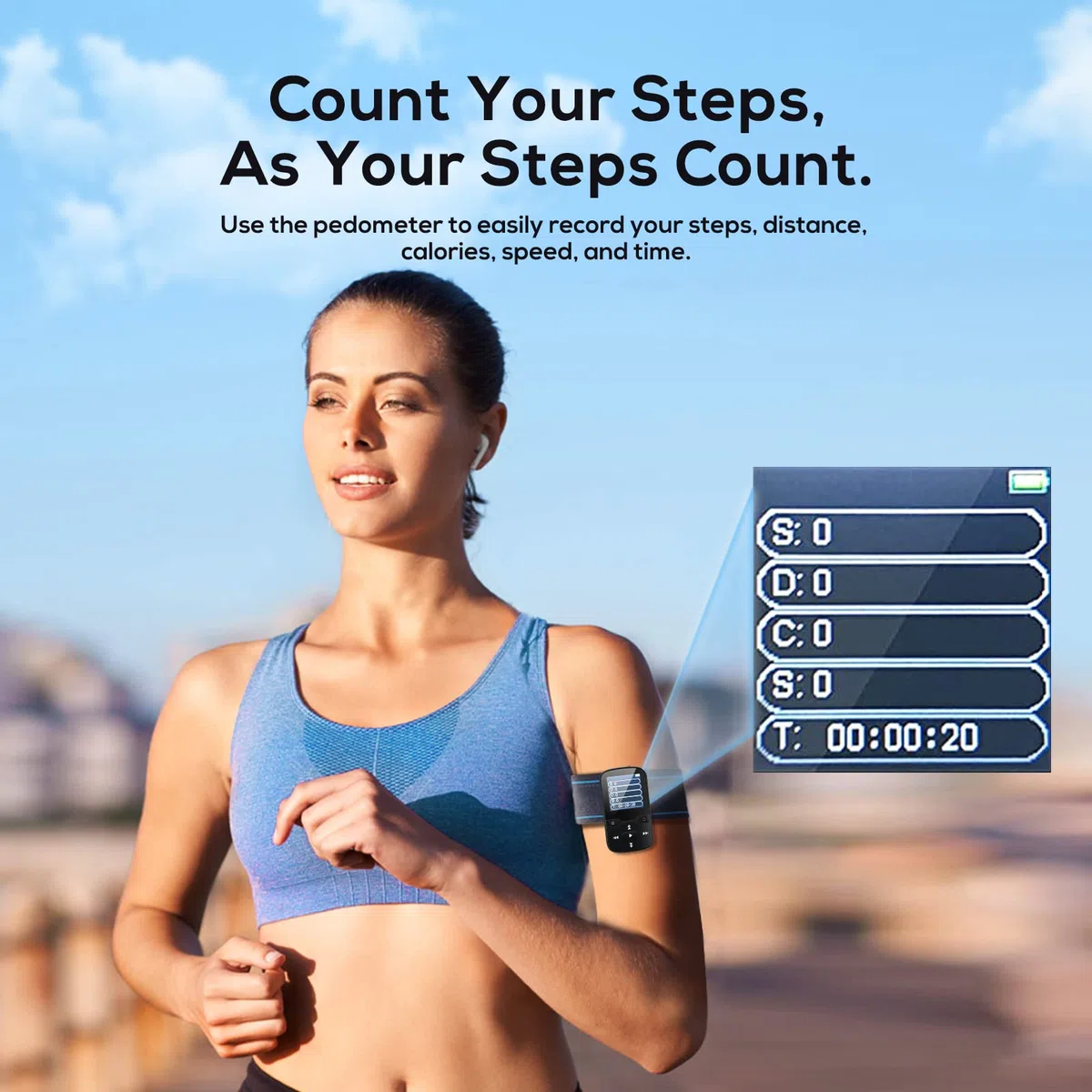 Etacé MP3 Player Bluetooth 5.3, Sport Musik-Player mit 16GB internen Speicher, UKW-Radio, E-Book, Schrittzähler, Sprachaufzeichnung und Unterstützung für bis zu 128 GB TF/Micro SD-Karte