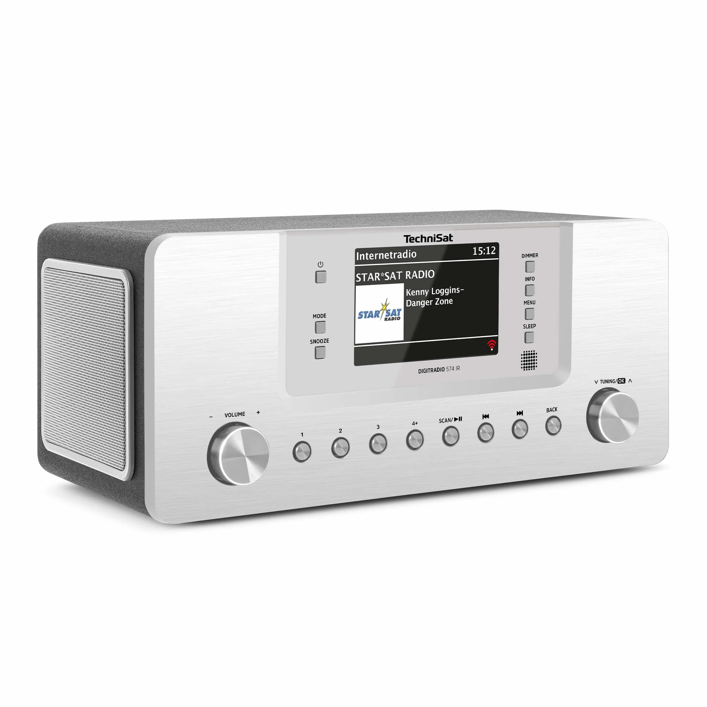 TechniSat DIGITRADIO 574 IR – Stereo-Internetradio (DAB+, FM, WLAN, Bluetooth-Audiostreaming, 4 Zoll Farbdisplay, USB, AUX in, Kopfhöreranschluss, Wecker, 10 Watt, App-/Fernbedienung) Silber