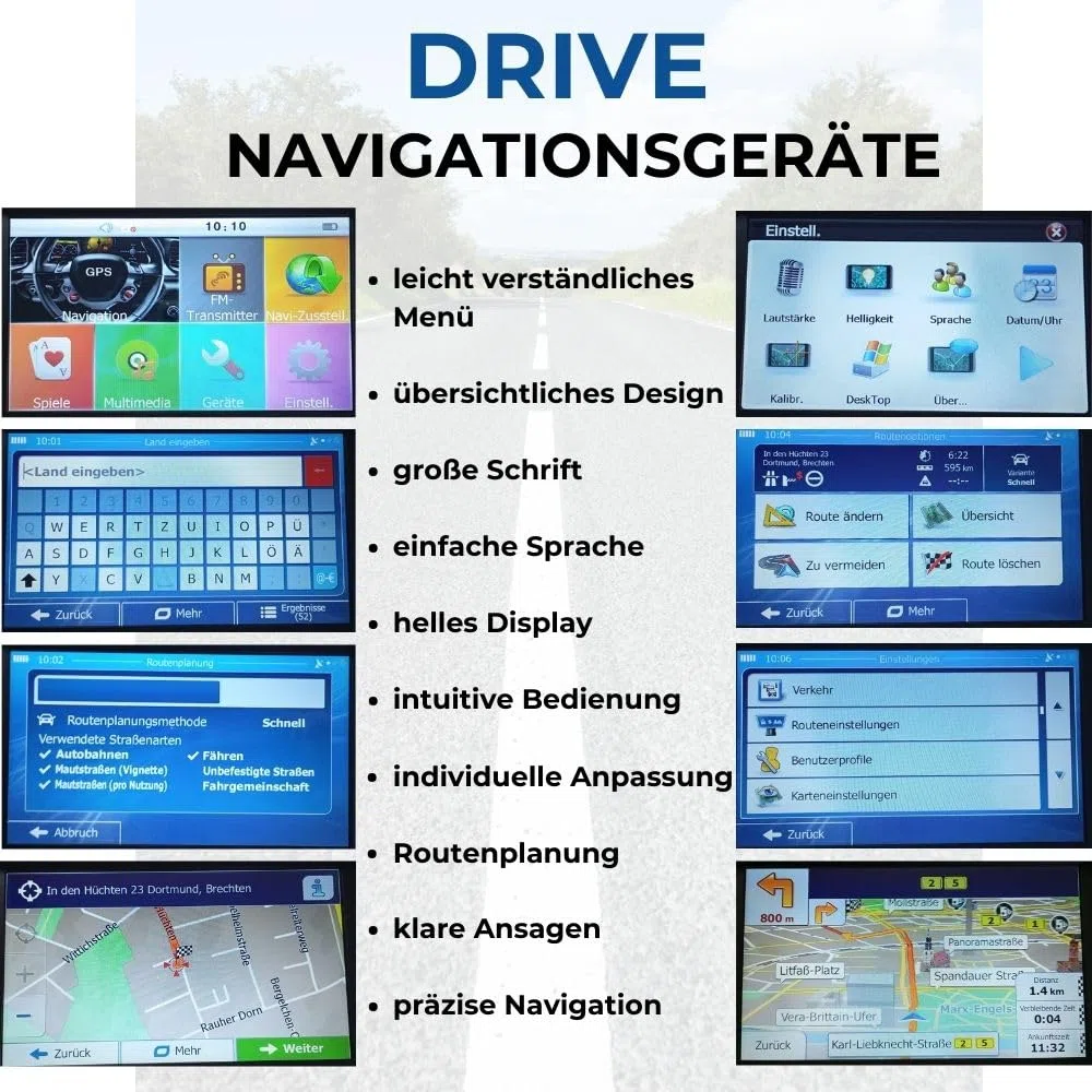 sehr großes 9 Zoll Navigationsgerät DRIVE-9BT gut lesbar für PKW LKW Wohnmobil Bus EU-Karten Radarwarner, Bluetooth, lebenslange Updates