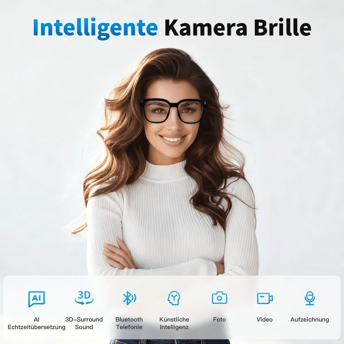 32 GB AI-Smartbrille 8MP HD Camera, 4K Anti-Shake Video Recording, 290mAh Battery,Support for Video Recording and Real Time Translation