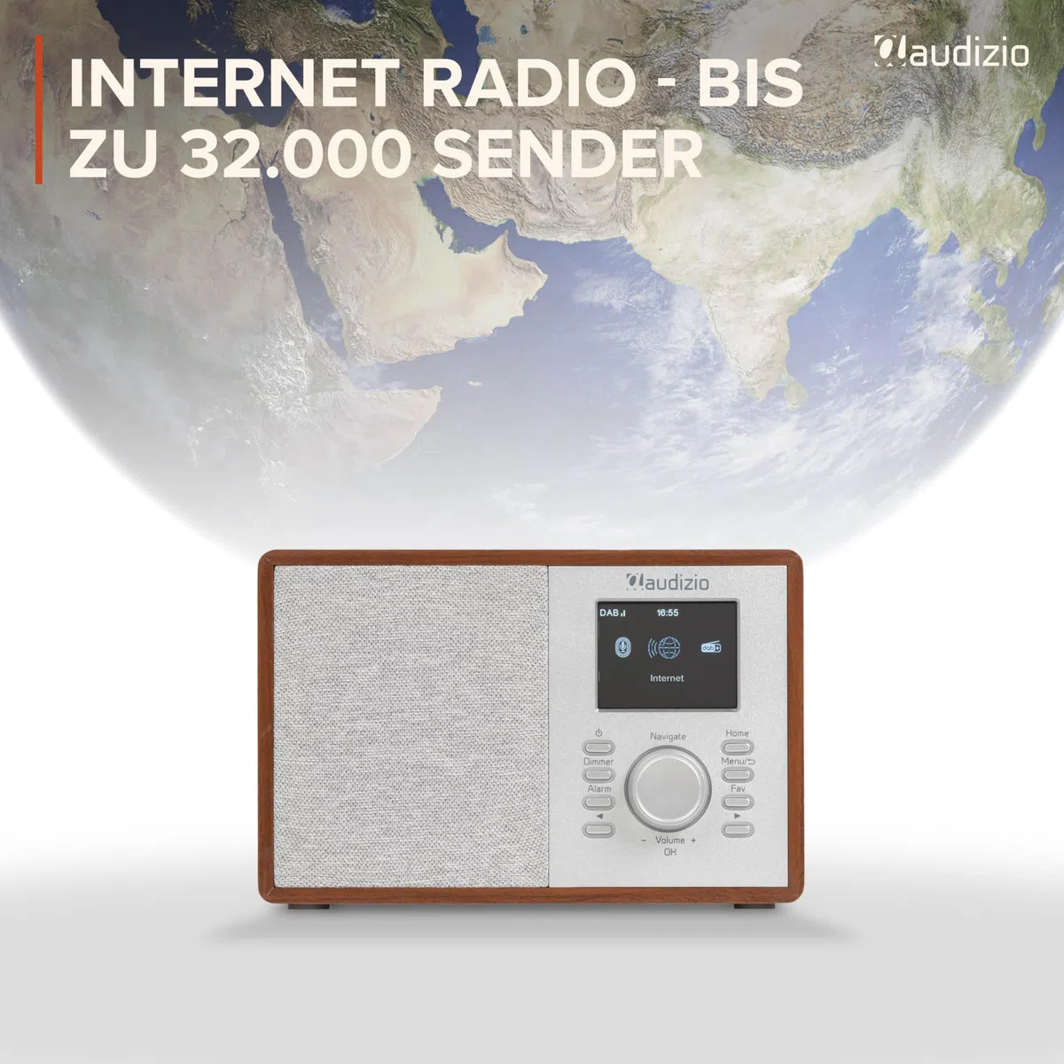 Audizio Cosa WLAN Internetradio klein - DAB+ Digitalradio mit Bluetooth - Kompaktes Küchenradio, Radiowecker, Farbdisplay & Kopfhöreranschluss - Braun