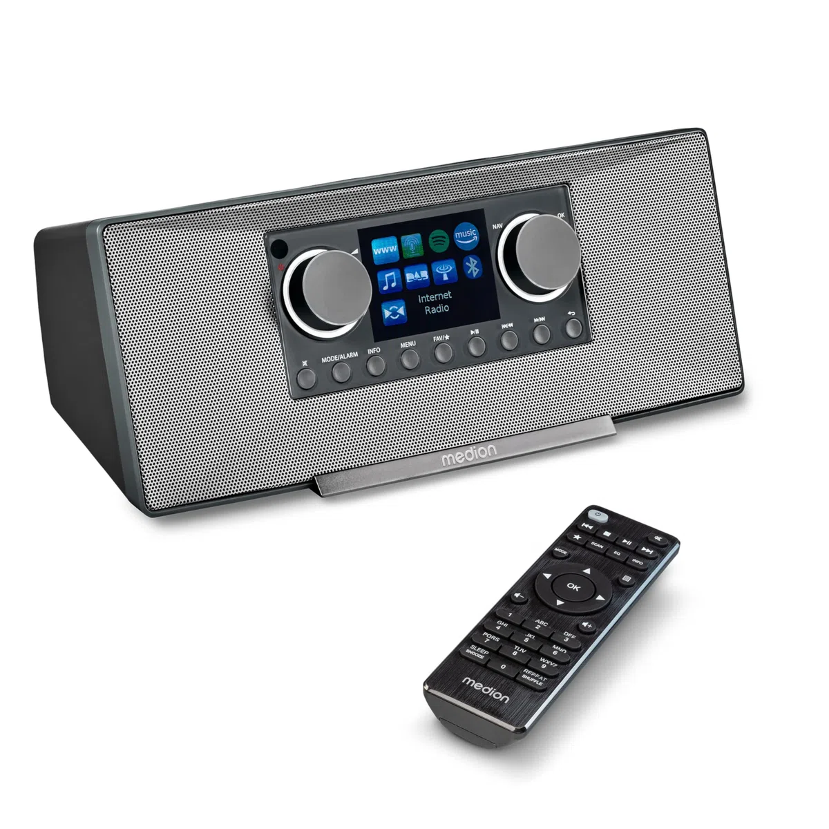 MEDION P85333 Internetradio mit DAB+ (WLAN, UKW, Spotify Connect, Amazon Music, DLNA, USB, Kopfhörer-Anschluss, AUX, Stereo Line-Out Cinch, Sleep Timer) grau