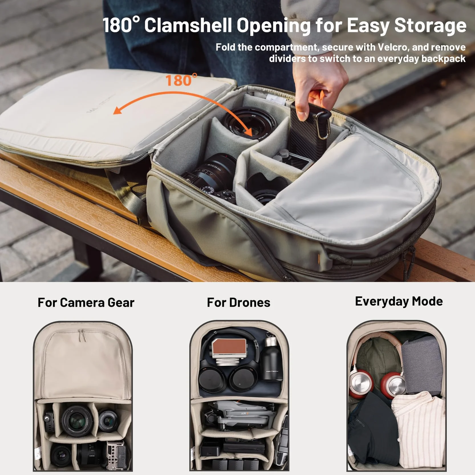 PGYTECH OneGo Lite Kamerarucksack 16L, Leichter Wasserabweisend Rucksack Fotografin für Stadt & Reise, Kameratasche Kompatibel mit Spiegelreflexkamera Sony/Canon/Nikon, 14'' Laptop, Wald Grün