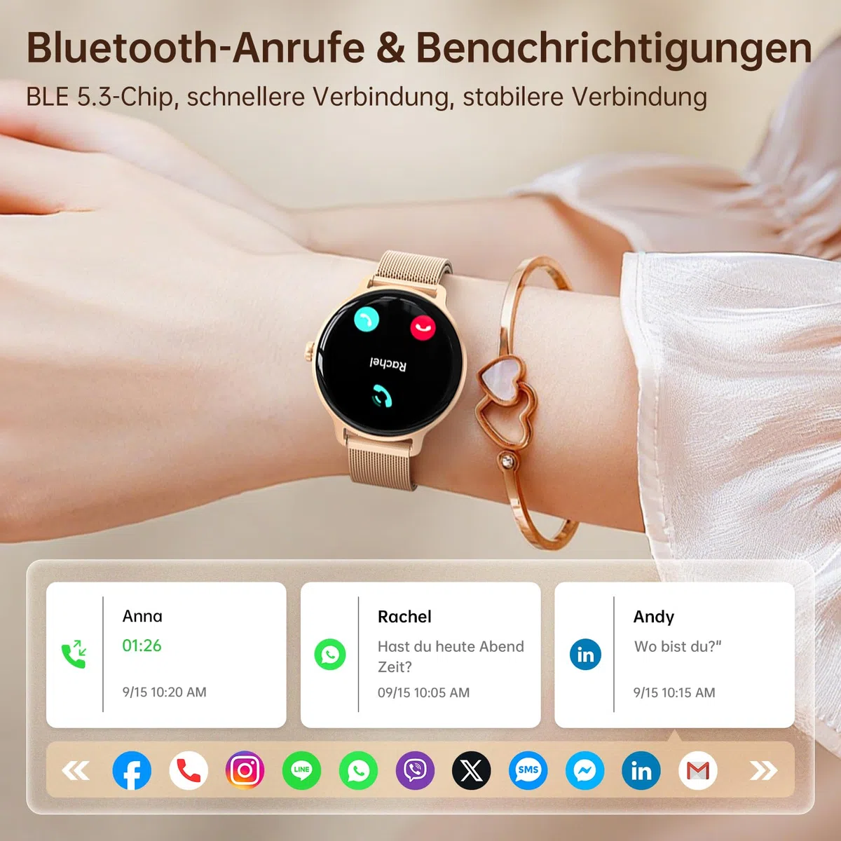 Smartwatch Damen Rund 1.27" AMOLED Smart Watch mit Telefonfunktion Fitnessuhr Pulsuhr SpO2 Schlafmonitor Schrittzähler 120+ Sportmodi IP68 Wasserdicht für iOS Android