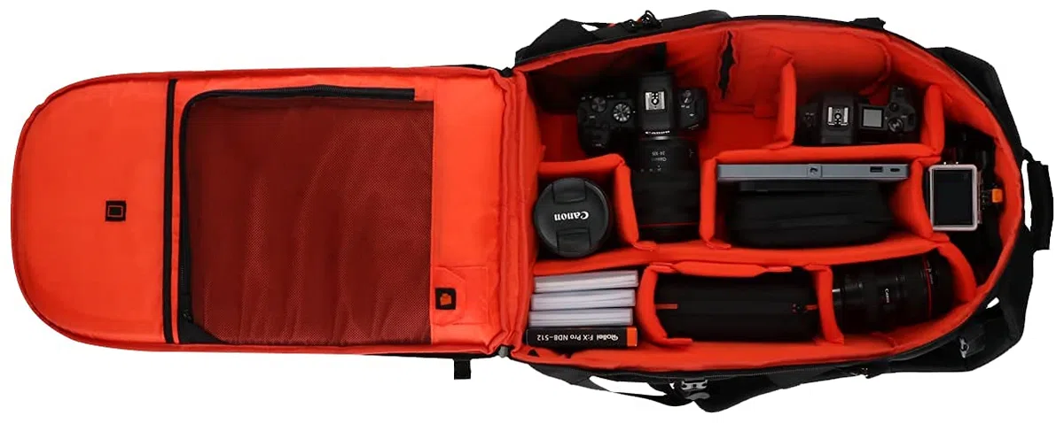 Rollei Fotoliner Ocean L: Großer Kamerarucksack aus 36 recycleten PET-Flaschen, inkl. Regenschutz, Handgepäck-geeignet,schwarz