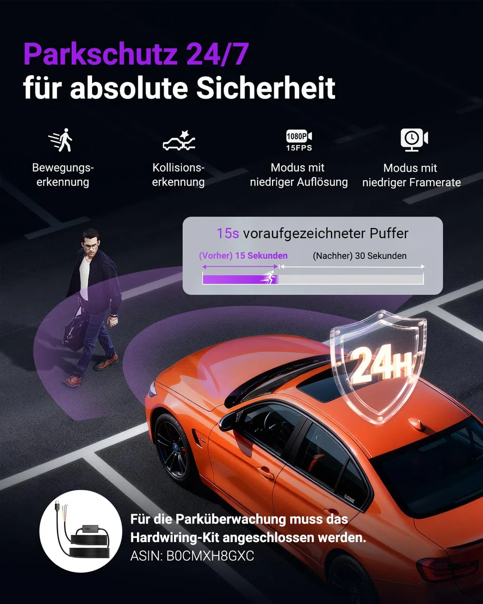 VANTRUE S1 Pro Dashcam 2,7K+1080P Dual 60fps Vorne und Hinten, 5GHz WLAN GPS Auto Kamera mit STARVIS 2 Nachtsicht, 24h Parküberwachung Nachtsicht, Superkondensator G-Sensor Loop-Aufnahme APP, 512GB