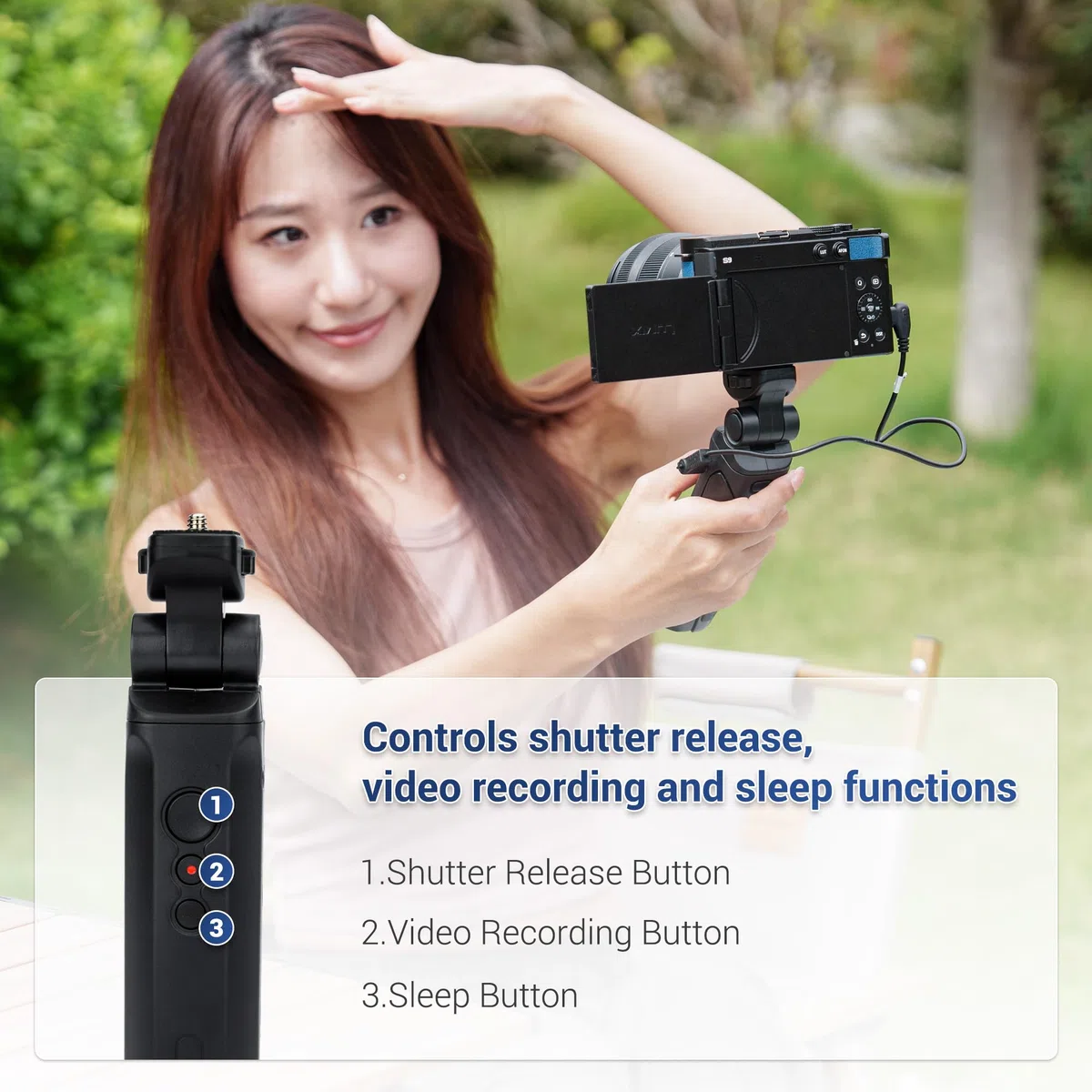 JJC Remote Shooting Grip Travel Desk Tripod for Panasonic G100D S9 Cameras Selfies Vlogging Replace DMW-SHGR2