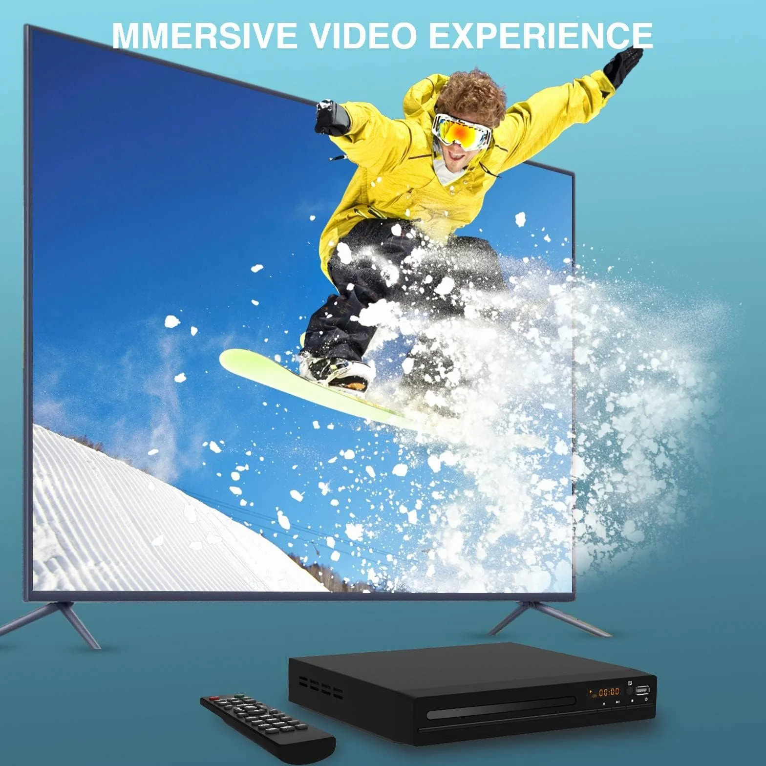 DVD CD Player für Fernseher, Up-Convert to HD 1080p, All Region, Breakpoint Memory, Eingebautes PAL/NTSC, USB 2.0