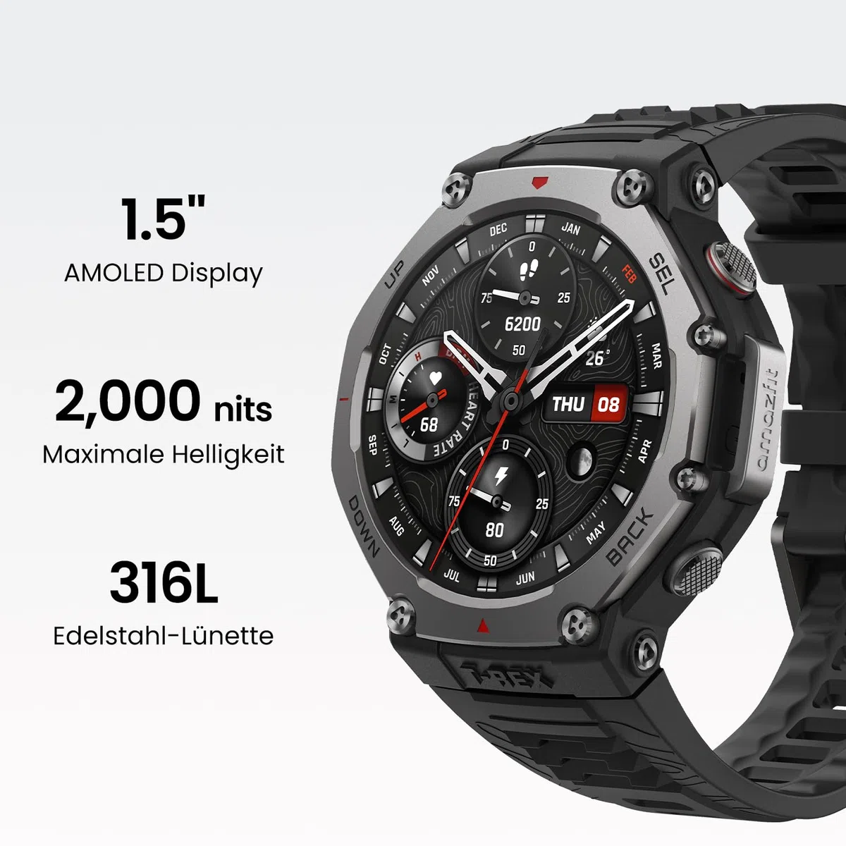 Amazfit T-Rex 3 Outdoor Smartwatch 48mm AMOLED Display, Offline Karten & Navigation, Dual Band GPS, 27 Tage Akkulaufzeit, NFC Zahlung, 170+ Sportmodus, 45m Freitauchen