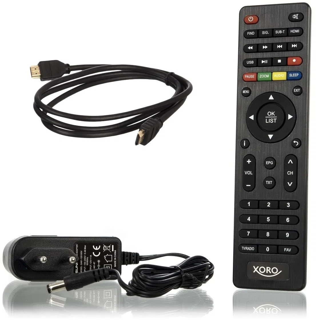 Xoro HRT 8730 KIT DVB-T2 Receiver (6 Monate FREENET TV) + aktive DVBT-2 Antenne + HDMI Kabel, HDTV, PVR Ready, USB Mediaplayer, schwarz