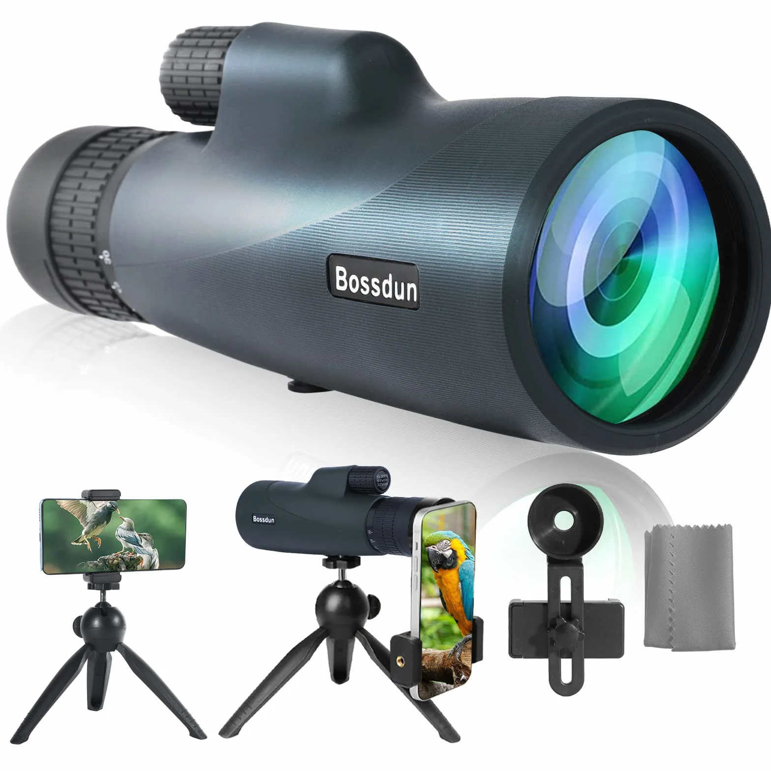 10-30x50 Zoom-Monokular-Teleskop mit Stativ Tragetasche Handschlaufe Telefonadapter - BAK4 Prisma & FMC Objektiv - Wasserdicht für Reisen Vogelbeobachtung Wildtiere Camping Szenerie (Green)