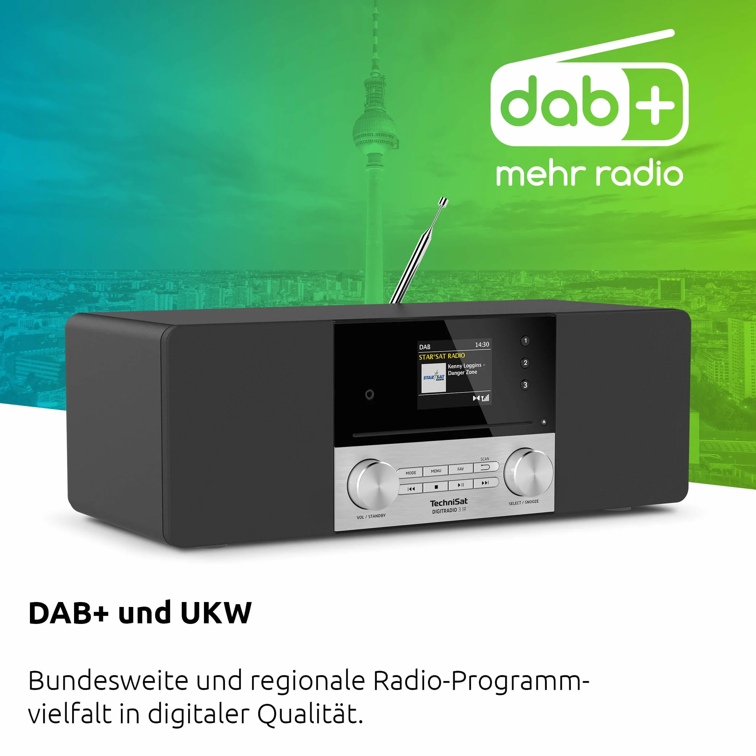 TechniSat DIGITRADIO 3 IR - Stereo DAB Radio Kompaktanlage (DAB+, UKW, CD-Player, Bluetooth, Internetradio, USB, Kopfhöreranschluss, AUX-Eingang, Radiowecker, 20 Watt RMS) schwarz