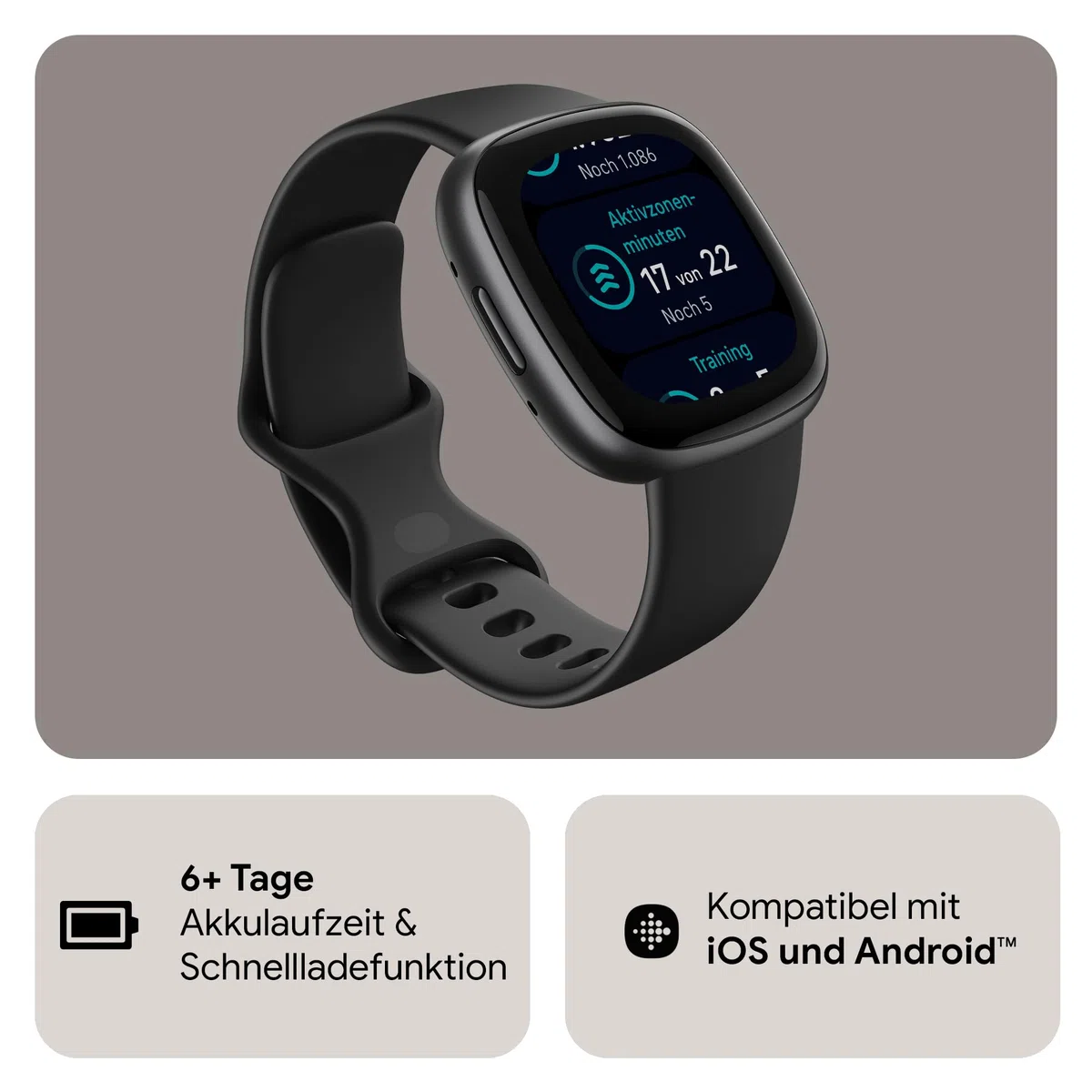 Google Fitbit Versa 4 Smartwatch Fitness-Tracker GPS Telefonfunktion 6 Tage Akkulaufzeit 40+ Trainingsmodi kompatibel Android iOS