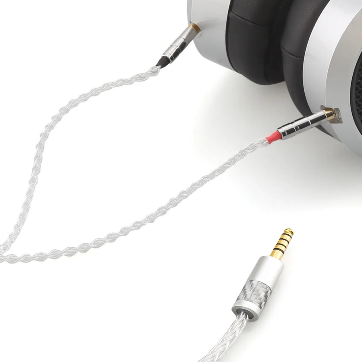 Pure Silver Kopfhörerkabel, 1,2 m, 4,4 mm, symmetrisches Kabel, Verlängerungskabel, kompatibel mit Hifiman Ananda NW-WM1Z, PHA-2A und anderen Audio-Playern (4,4 mm auf Dual 3,5 mm Stecker)