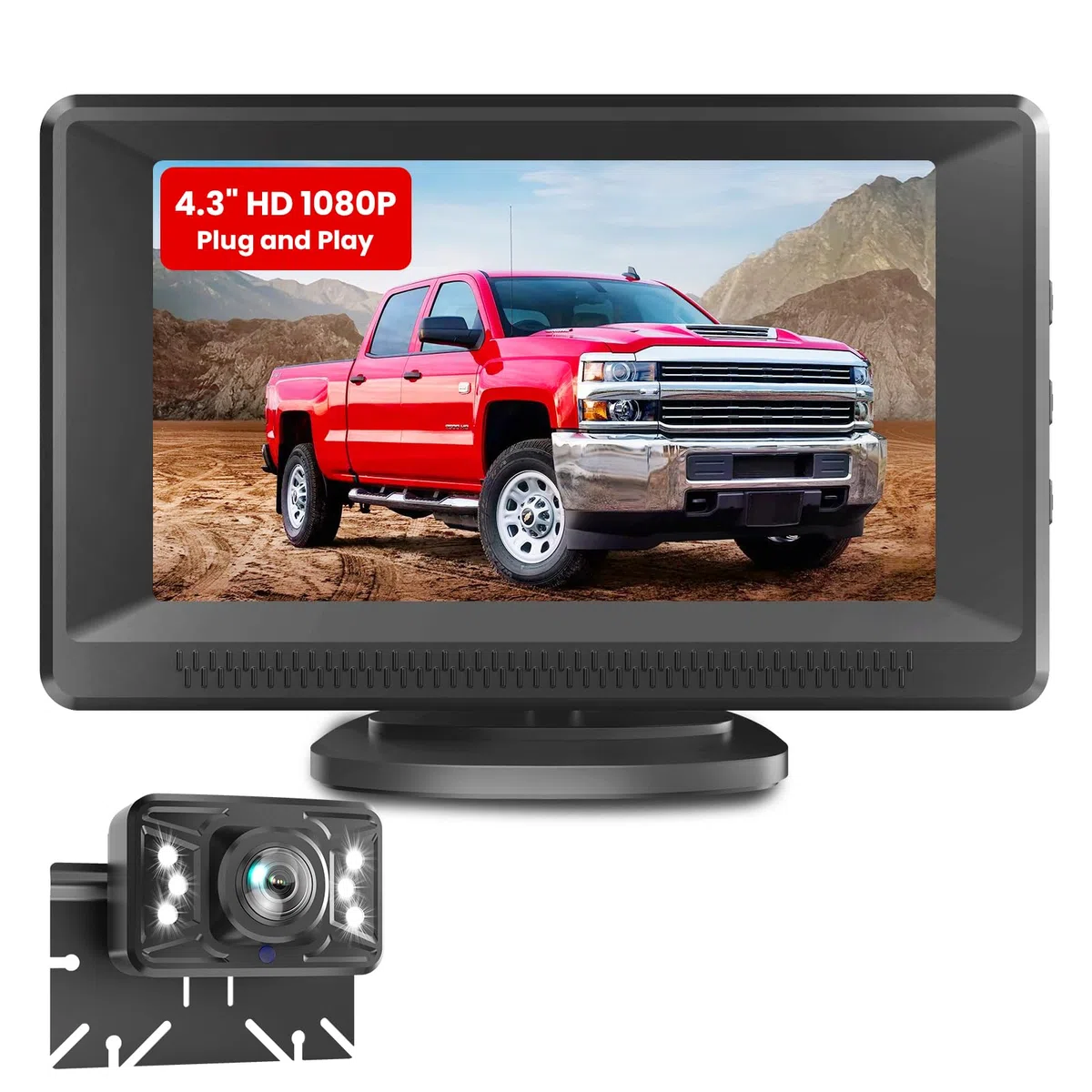 Foxpark 4,3" HD 1080P Farb-Nachtsicht Monitor Rückfahrkamera IP69K Wasserdicht Plug and Play