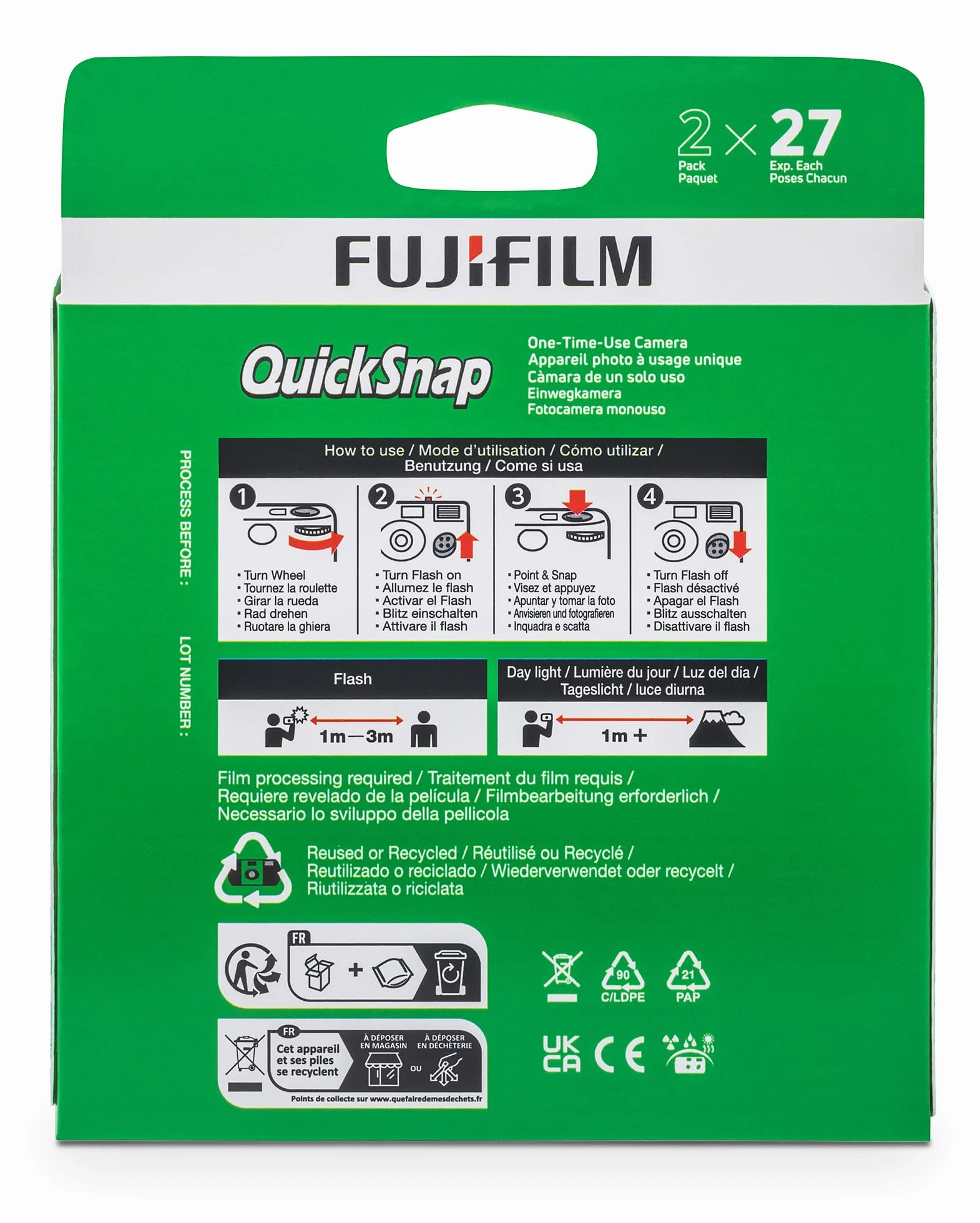 FUJIFILM QuickSnap Einwegkamera mit Blitz ISO 400 35mm 27 Aufnahmen 2er Pack