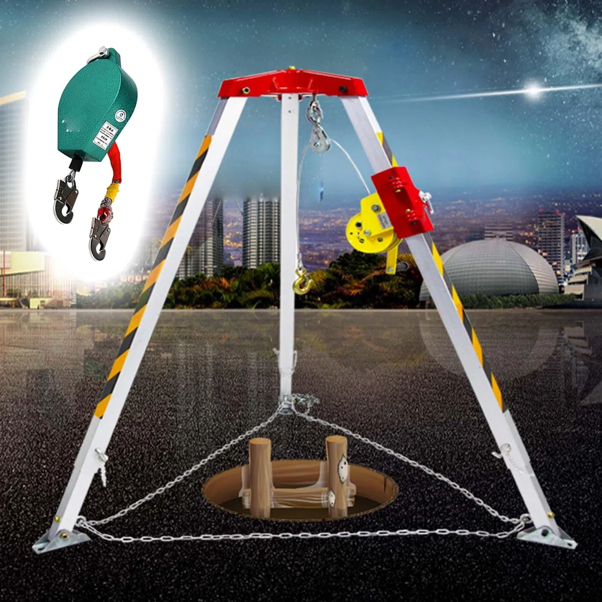 Notfallschutz-Set, 544,3/816,5/1179,3 kg, Stativ-Rettungssystem, 20/30 m, Aluminiumwinde und Stativzug, robuste Hebeausrüstung für Sicherheit