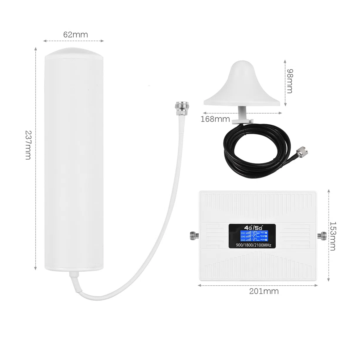 Signal Booster Kit Telefon Signalverstärker Handy Signal Booster Mobile Signal Repeater Tri Band Signal Booster Repeater mit Zylinderantenne Omnidirektionale Deckenantenne 2G 3G 4G Handy