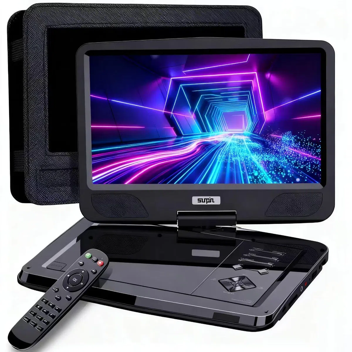 SUNPIN 12,5 Zoll Tragbarer DVD Player mit 10,5 Zoll HD Schwenkbaren Bildschirm, 6h Akkulaufzeit, Region Free, AV-Out/Kopfhörerbuchse, Auto Halterung Inklusive - Ideal für Reisen/Auto/Kinder