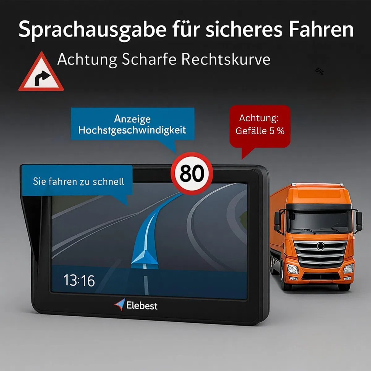 Elebest City 70A Navi – 7 Zoll (17,8 cm) GPS Navigationsgerät für Auto & Wohnmobil 2026 | 40GB Speicher, Bluetooth, Freisprecheinrichtung, Radarwarner, Europa-Karten mit lebenslangen Updates