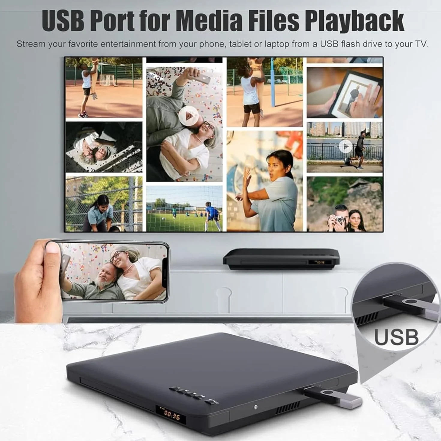 DVD-Player für Fernseher mit HDMI- und RCA-Ausgang, 1080P Full HD | Alle Regionen DVD/CD Abspielen, USB, Speicher-Wiedergabe, CD-Kopie, PAL/NTSC System
