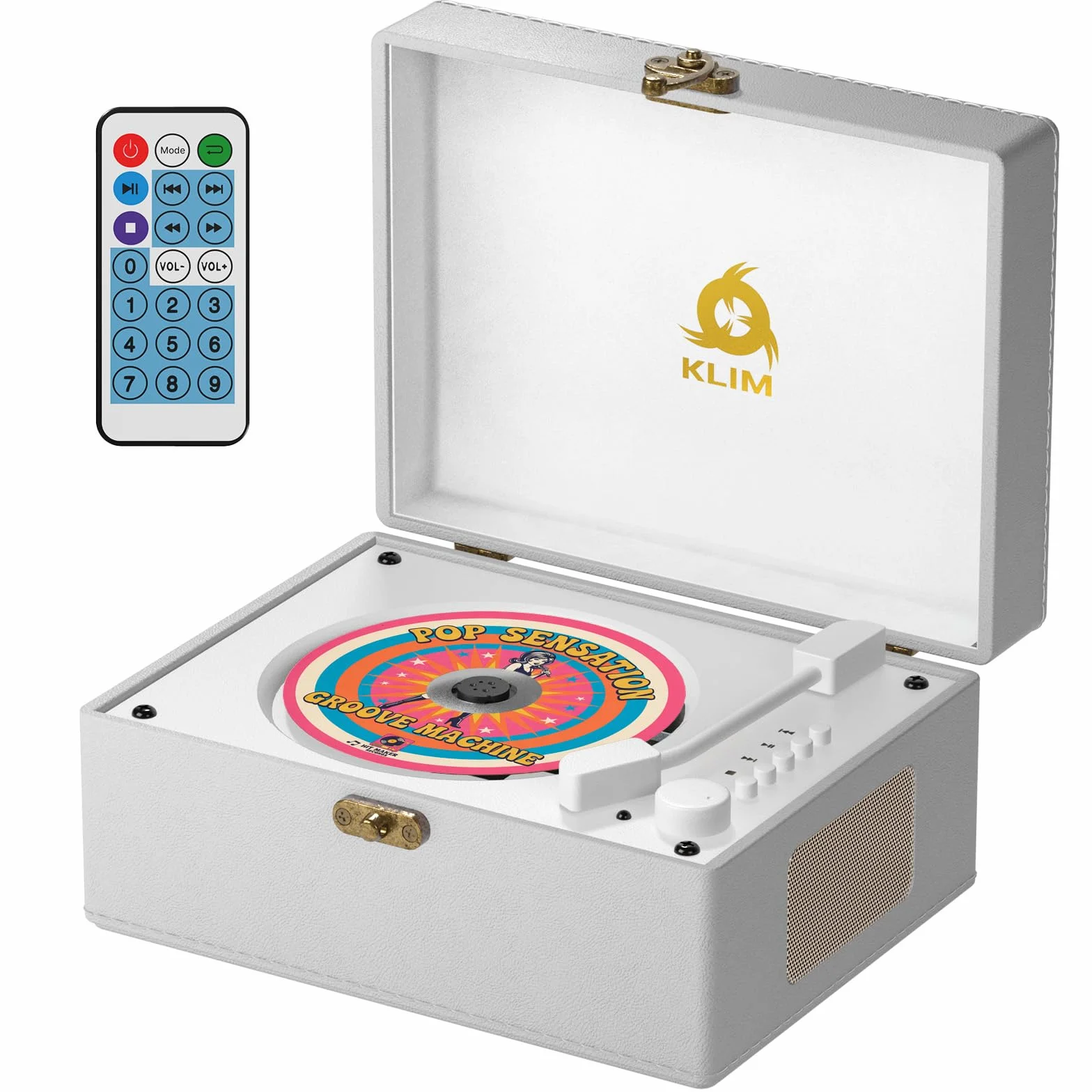 KLIM Retro CD Player – Tragbarer CD-Player mit Lautsprecher, Bluetooth-Empfänger, AUX, USB, Akku, Retro-Design, für Zuhause und Dekoration – Weiß