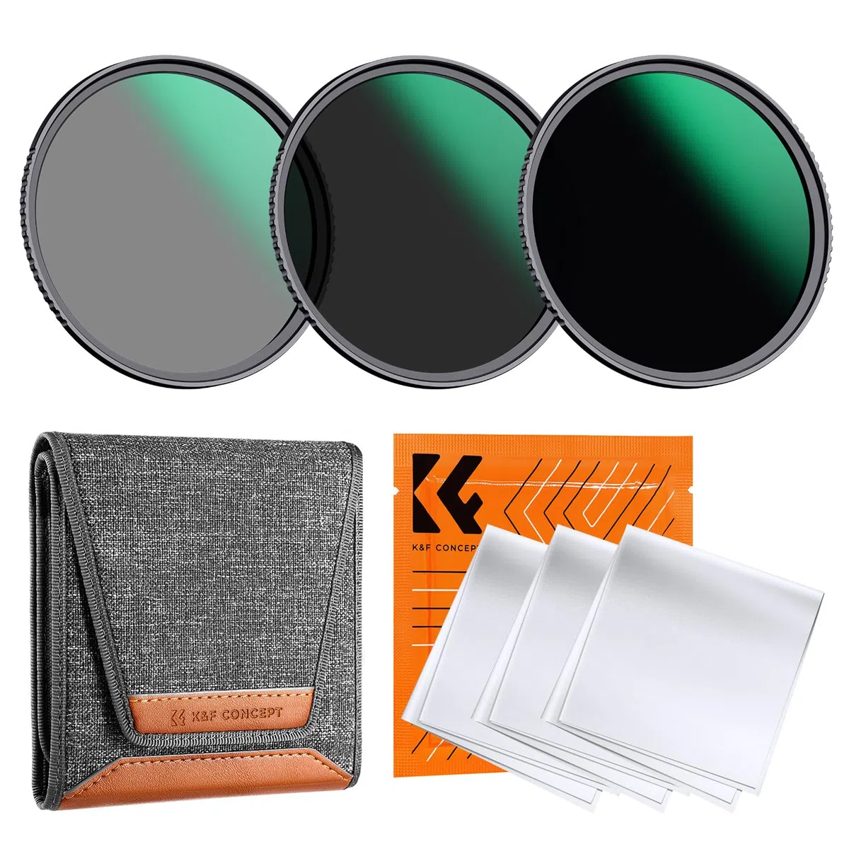 K&F CONCEPT 67mm ND Filterset ND8 + ND64 + ND1000 Filter + Tasche + 3 Tücher mit Fester Neutraldichte 3/6/10 Blendenstufen, Nanobeschichtung, HD, wasserdicht (Nano Dazzle-Serie)