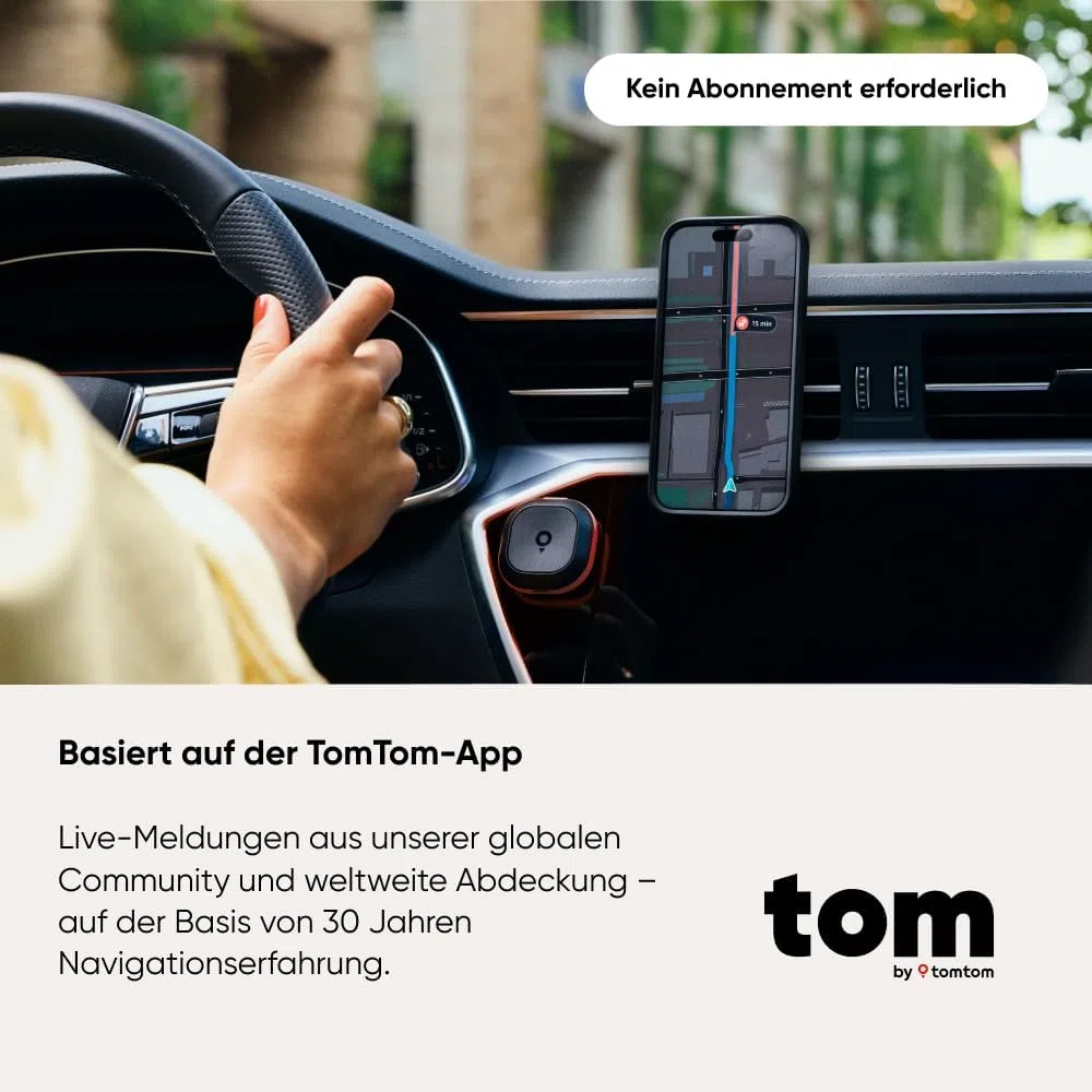 TomTom Verkehrsalarm Blitzerwarner für Auto – Warnt vor festen & mobilen Blitzern, Staus | Ohne ABO | CarPlay & Android Auto | Made in Europe